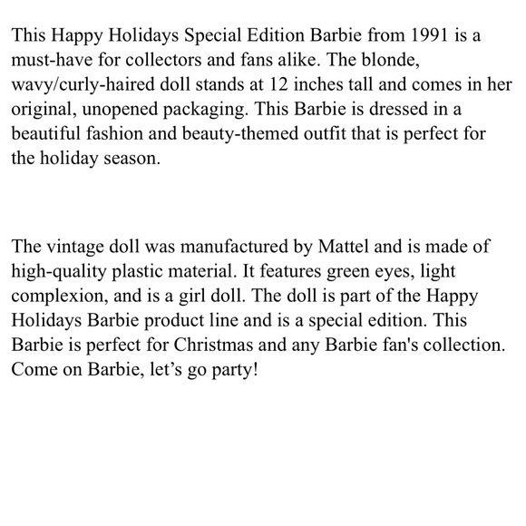 1991 Special Edition “Happy Holidays” Barbie Doll Doll Stand / Picture NRFB - Picture 7 of 8